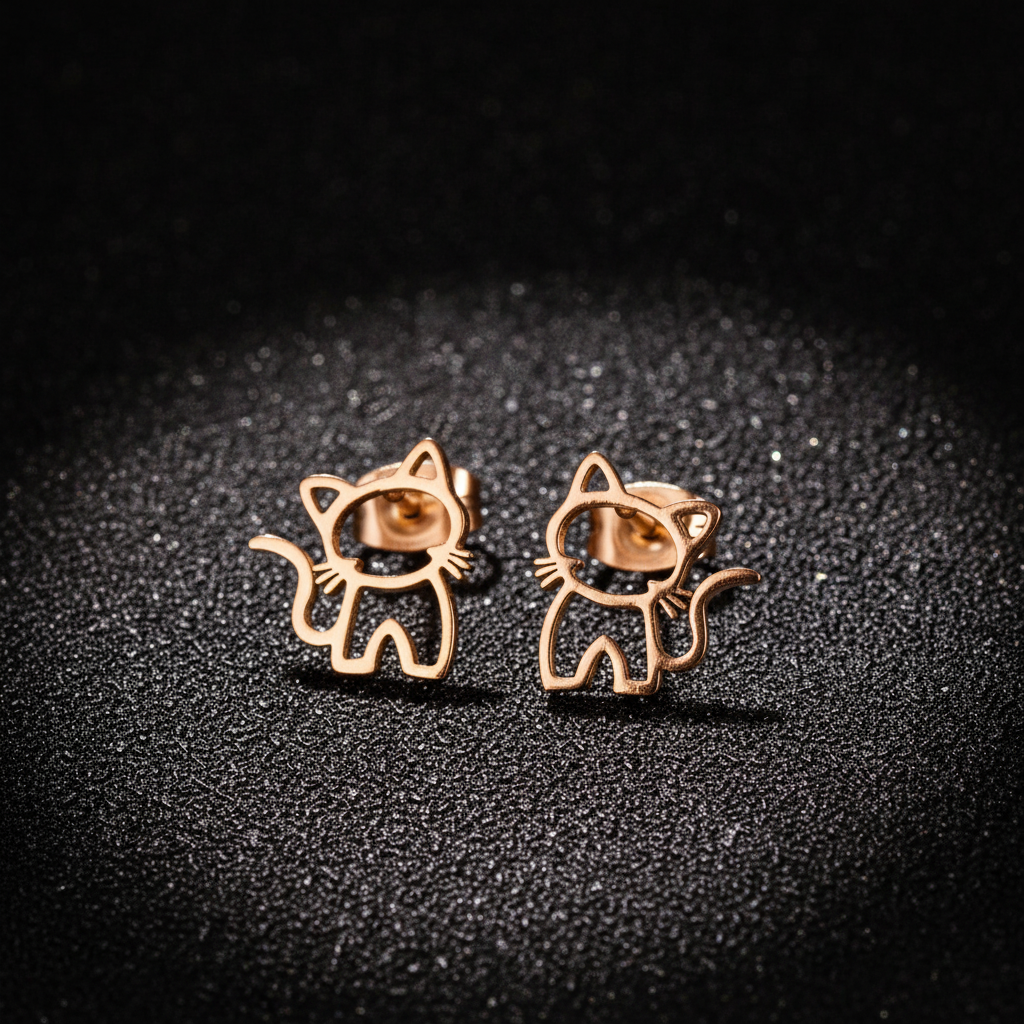 Cat Earrings Rose Gold Premium