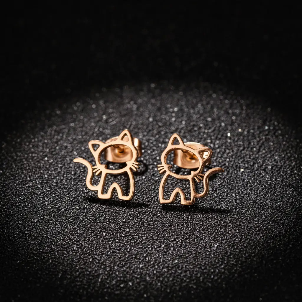 Cat Earrings Rose Gold Premium
