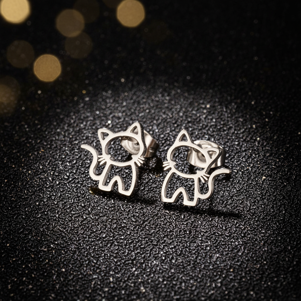 Cat Earrings Silver Premium