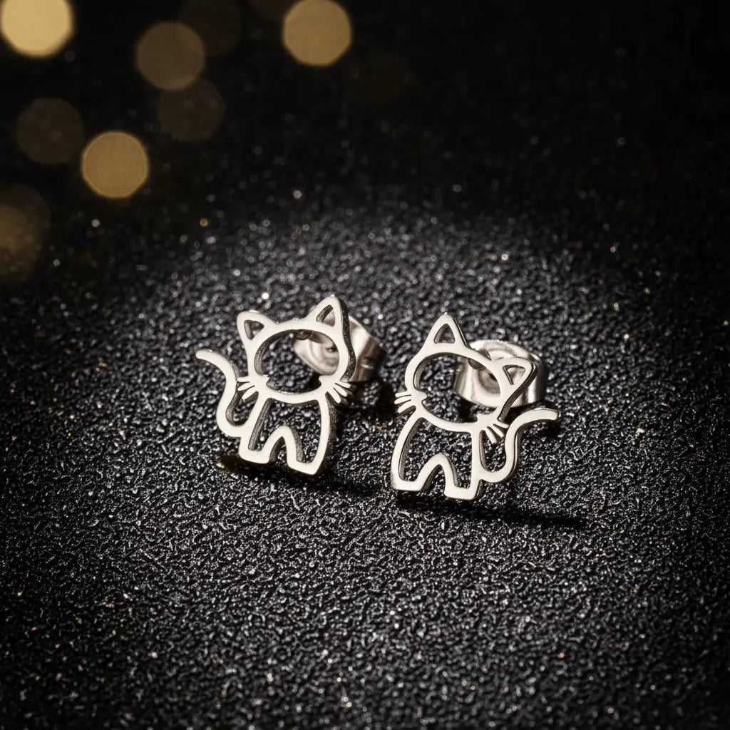 Cat Earrings Silver Premium