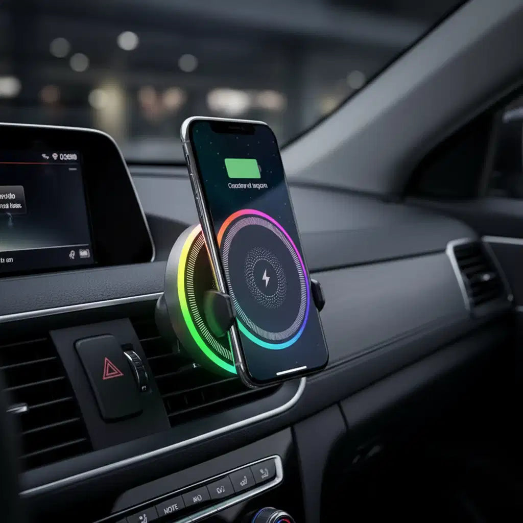 RGB Light Car Magnetic Wireless Charger Phone Holder Air Vent Stand For Magsafe iPhone 16 15 14 13 12 Pro Max Fast Charging Dock TechVisio