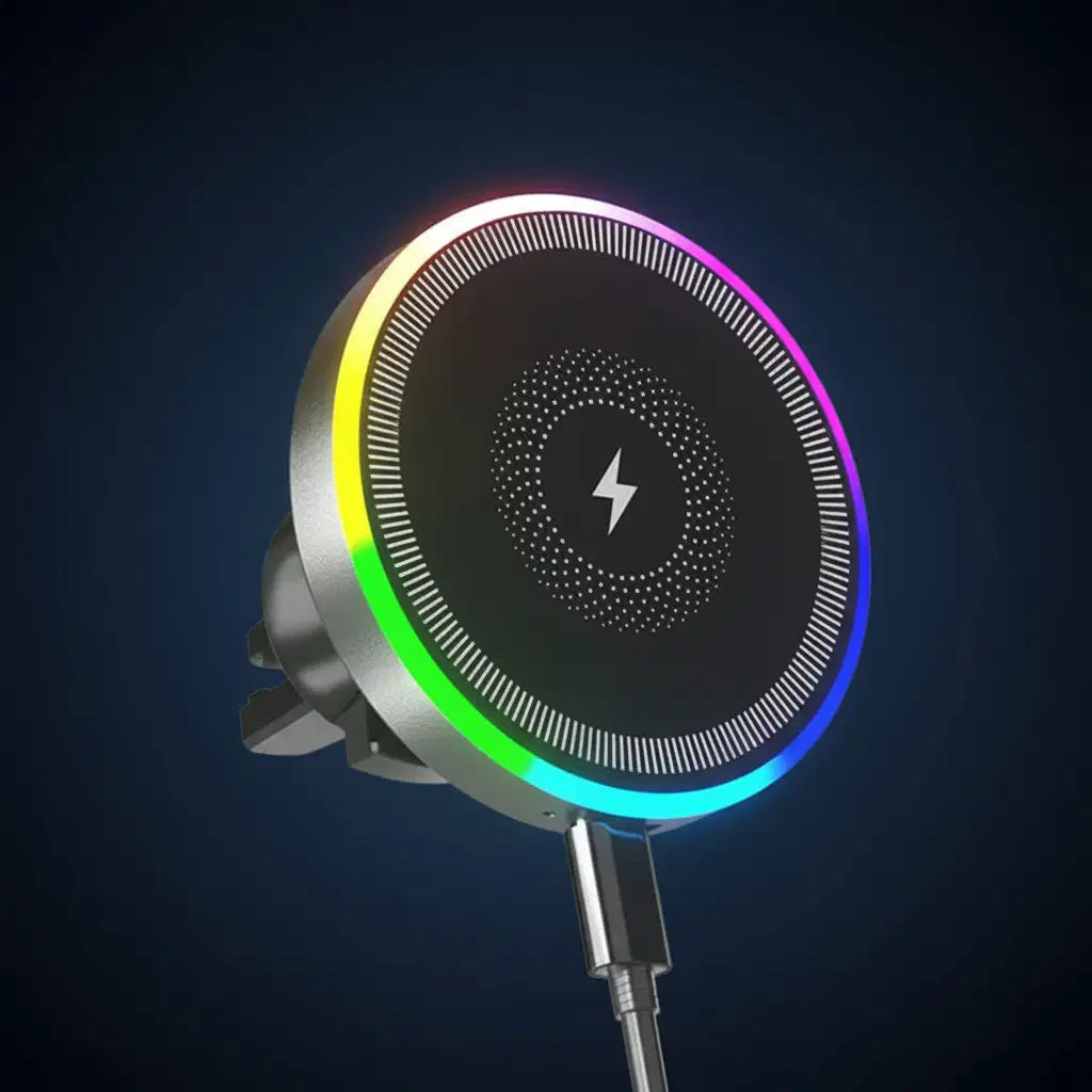 RGB Light Car Magnetic Wireless Charger Phone Holder Air Vent Stand For Magsafe iPhone 16 15 14 13 12 Pro Max Fast Charging Dock TechVisio
