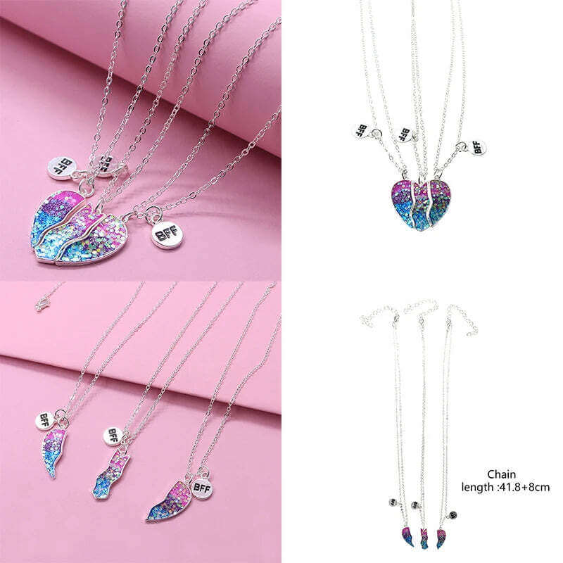 Collier Trio Amitié BFF Cœur Brisé Pêche – 3 Pièces Cadeau Meilleure Amie TechVisio