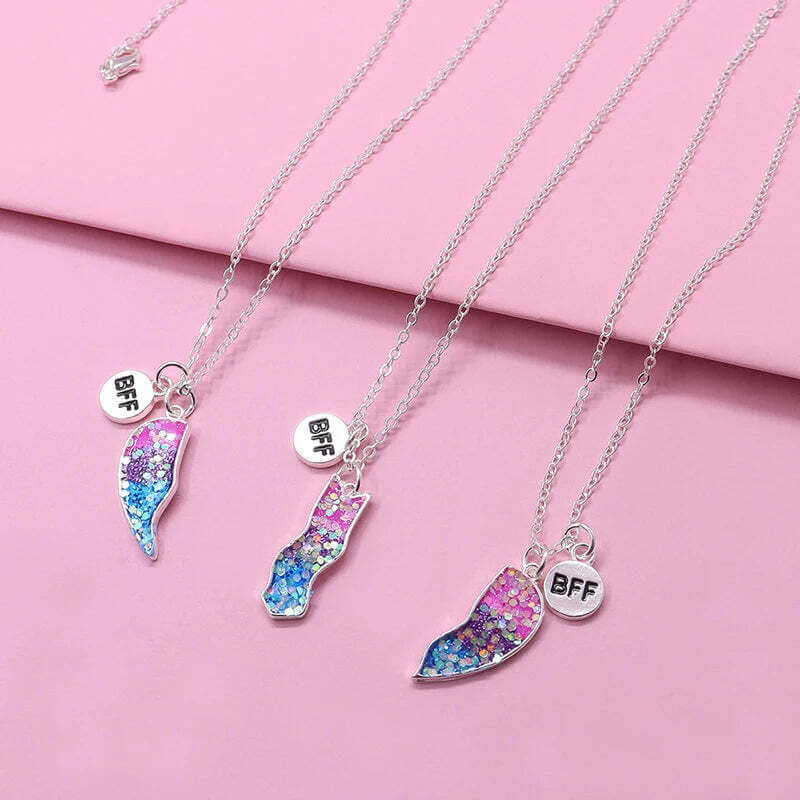 Collier Trio Amitié BFF Cœur Brisé Pêche – 3 Pièces Cadeau Meilleure Amie TechVisio