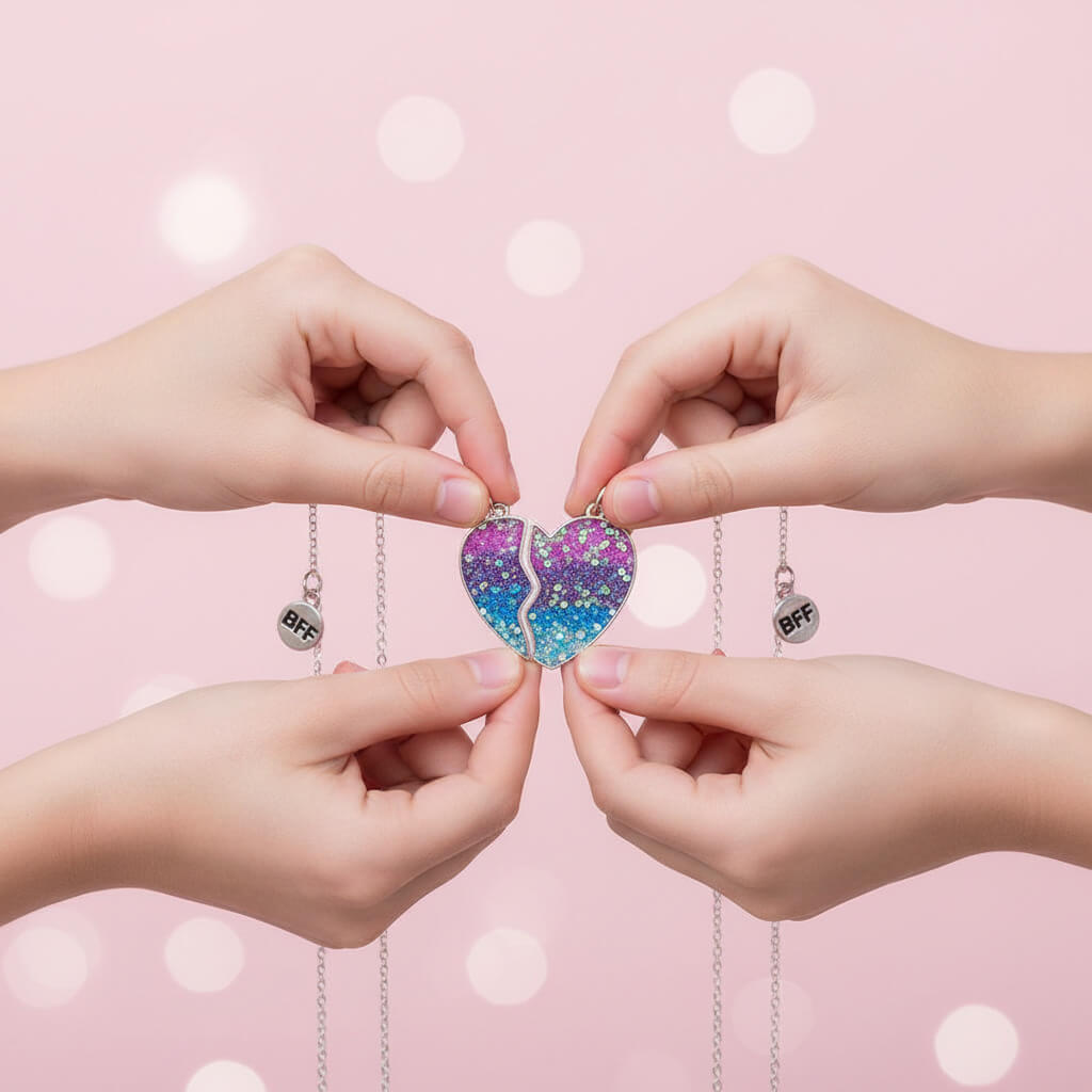 Collier Trio Amitié BFF Cœur Brisé Pêche – 3 Pièces Cadeau Meilleure Amie TechVisio