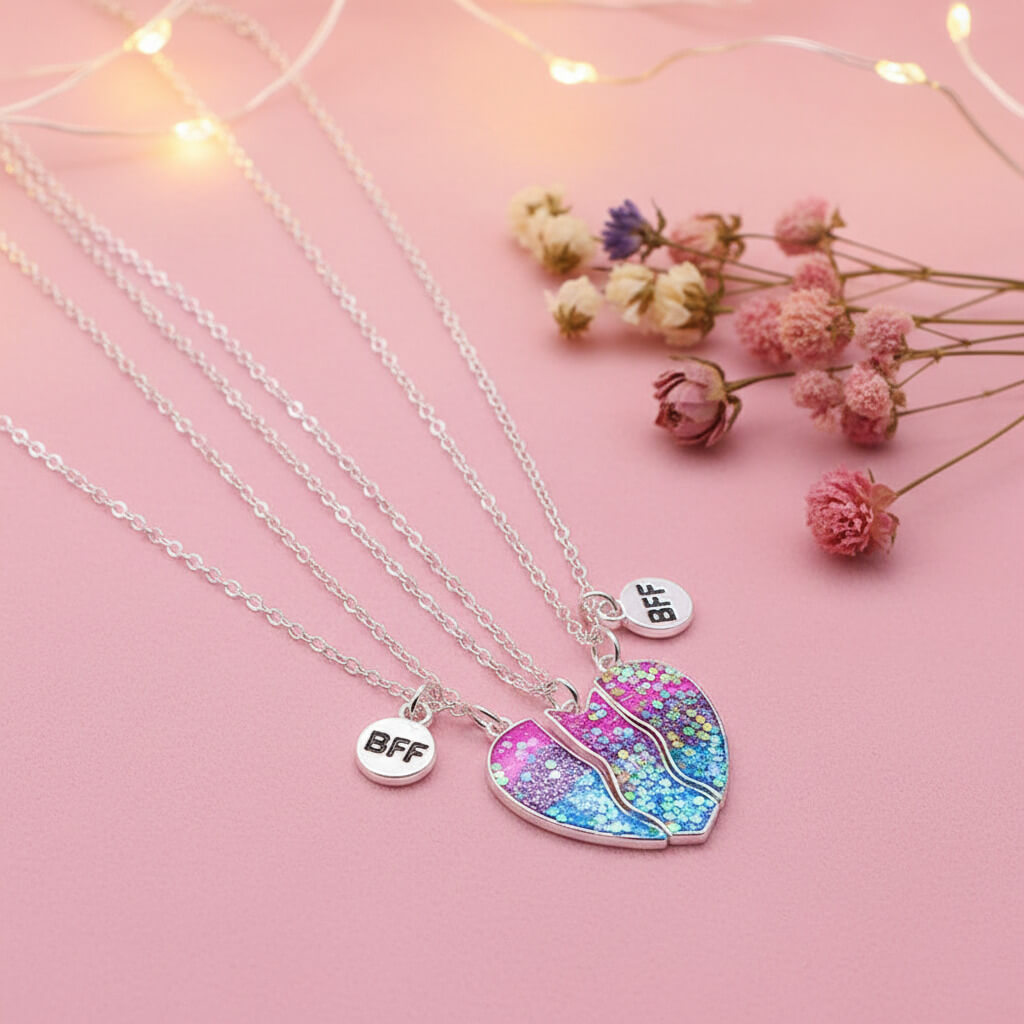 Collier Trio Amitié BFF Cœur Brisé Pêche – 3 Pièces Cadeau Meilleure Amie TechVisio