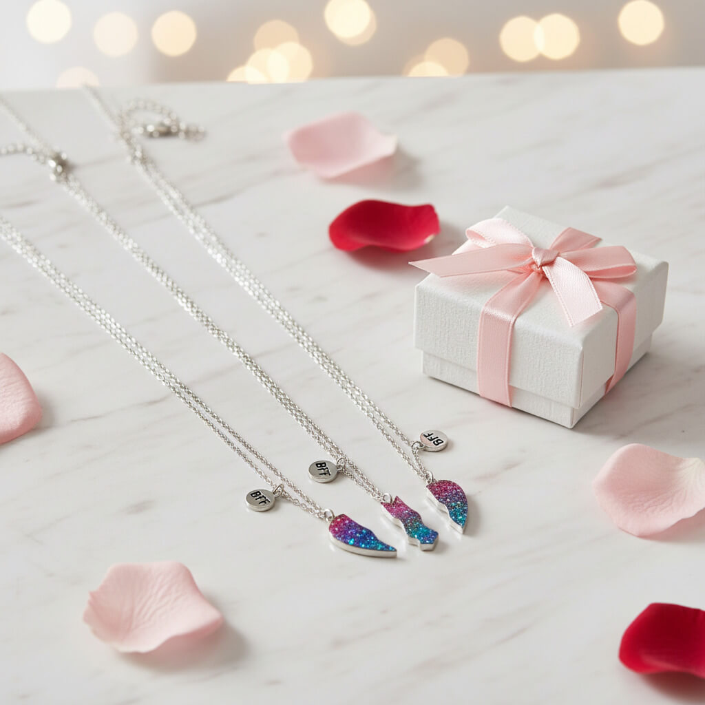 Collier Trio Amitié BFF Cœur Brisé Pêche – 3 Pièces Cadeau Meilleure Amie TechVisio