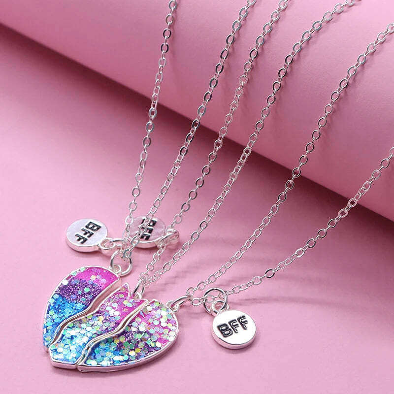 Collier Trio Amitié BFF Cœur Brisé Pêche – 3 Pièces Cadeau Meilleure Amie TechVisio