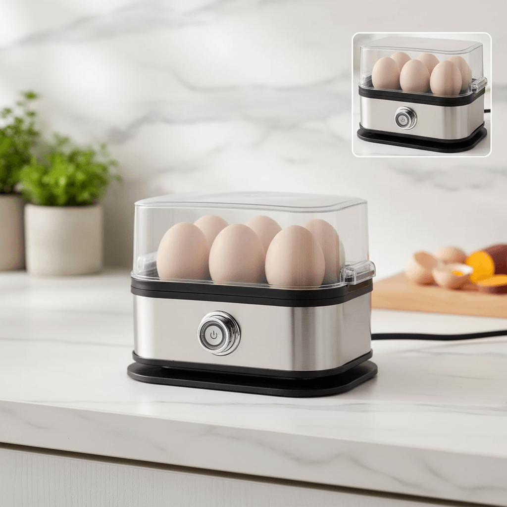 200W Power Eggs Boiler Space Saving Auto Shut-Off Smart Egg Cooker 6 Eggs Capacity Stainless Steel Rapid Egg Cooker TechVisio