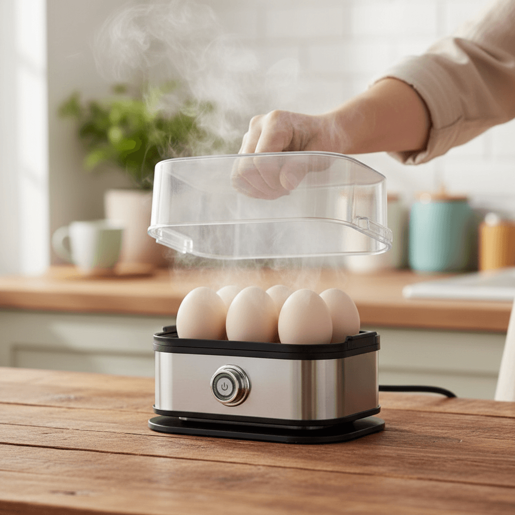 200W Power Eggs Boiler Space Saving Auto Shut-Off Smart Egg Cooker 6 Eggs Capacity Stainless Steel Rapid Egg Cooker TechVisio