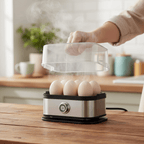 200W Power Eggs Boiler Space Saving Auto Shut-Off Smart Egg Cooker 6 Eggs Capacity Stainless Steel Rapid Egg Cooker TechVisio
