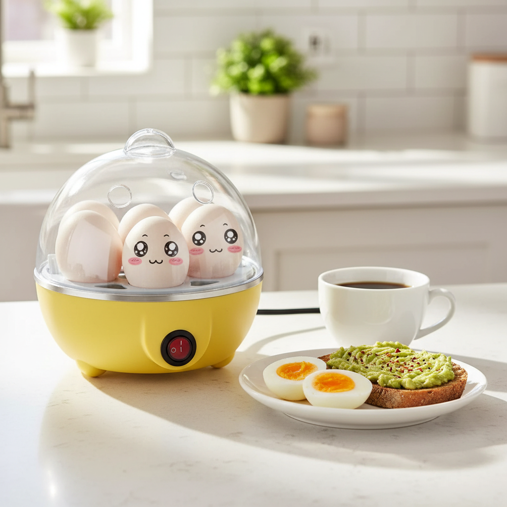 7 Egg Cooker Machine with Auto Power Off Multi-Function Portable Breakfast Maker for Steaming Custard and Boiling Eggs TechVisio