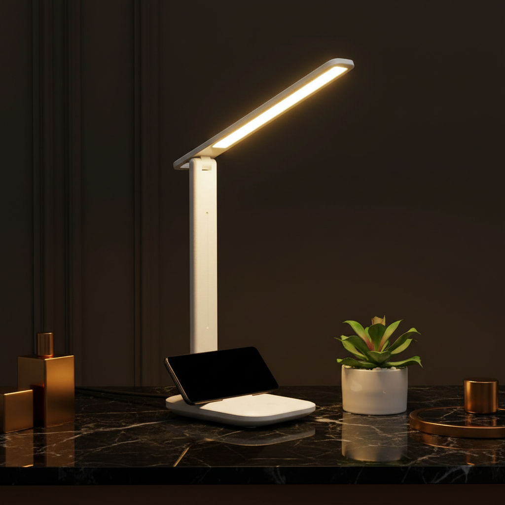 Lampe LED – Vue avec support téléphone dark gold