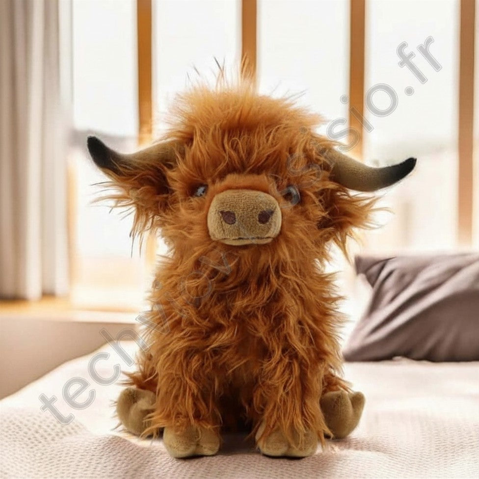 Peluche Highland Cow CYISONAL – Vache Écossaise Fluffy 25 cm CYISONAL