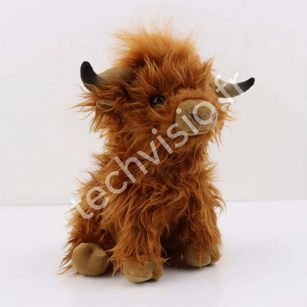 Peluche Highland Cow CYISONAL – Vache Écossaise Fluffy 25 cm CYISONAL