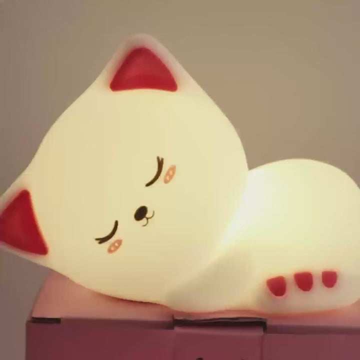 Veilleuse Chat Endormi – Lumière Colorée ou Chaude, Variateur Tactile