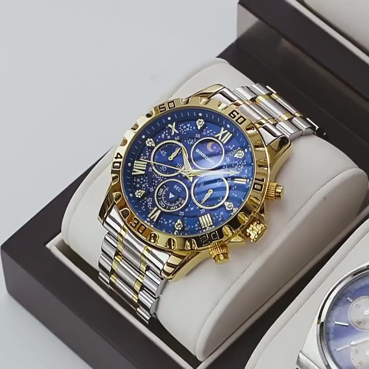 Montre Homme Luxe Phase de Lune – Quartz Ciel Étoilé