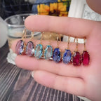 Boucles d'Oreilles Ovales Zircon – Rose, Bleu & Violet