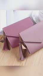 Portefeuille Femme Cuir PU Pompons – Porte-Monnaie Porte-Cartes Tendance