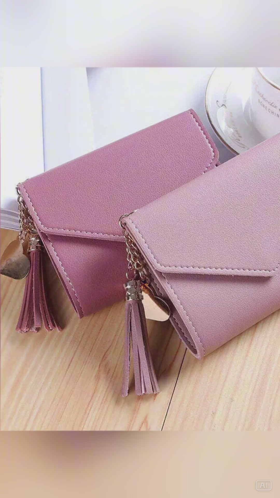 Portefeuille Femme Cuir PU Pompons – Porte-Monnaie Porte-Cartes Tendance
