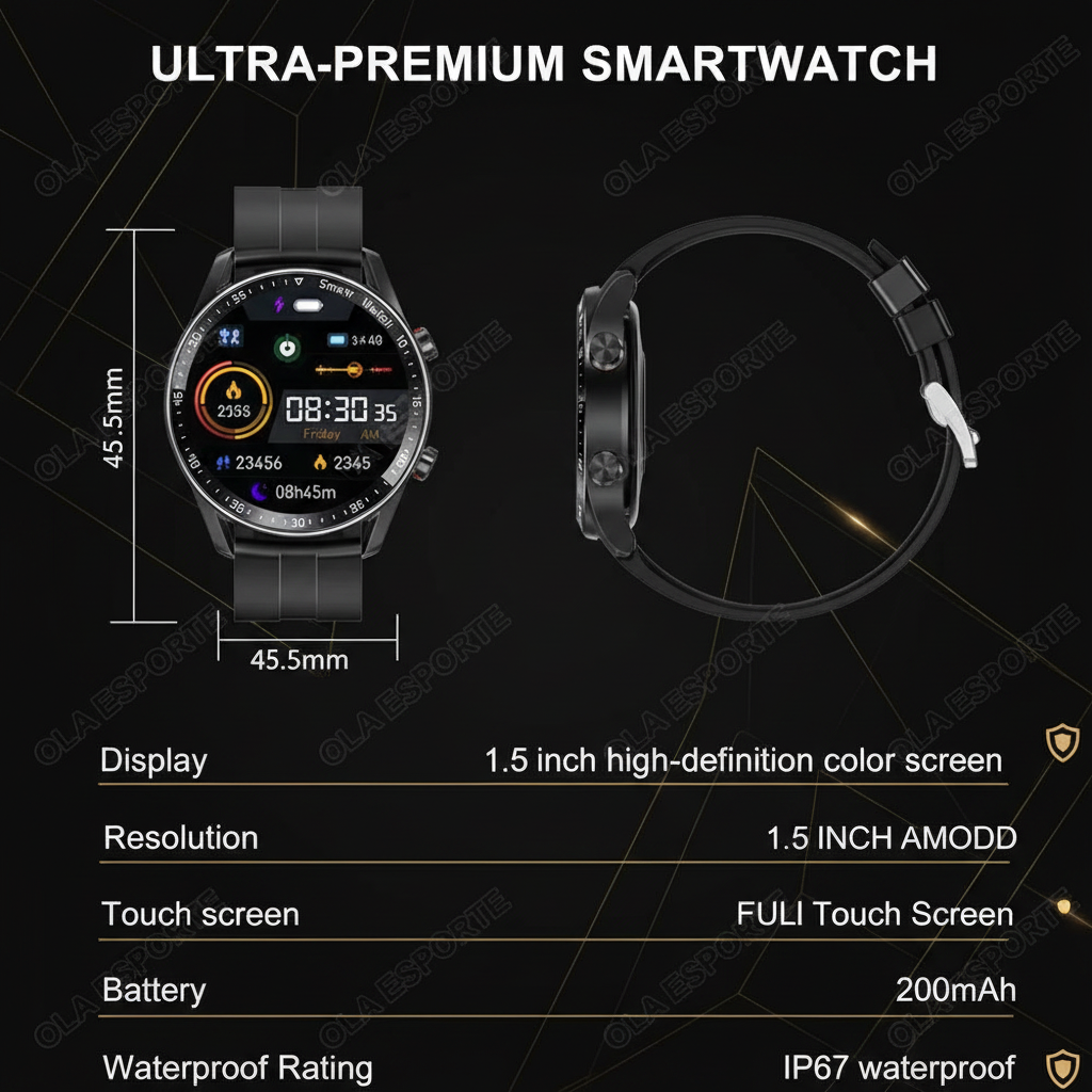 Smartwatch Specs Dark Luxury
