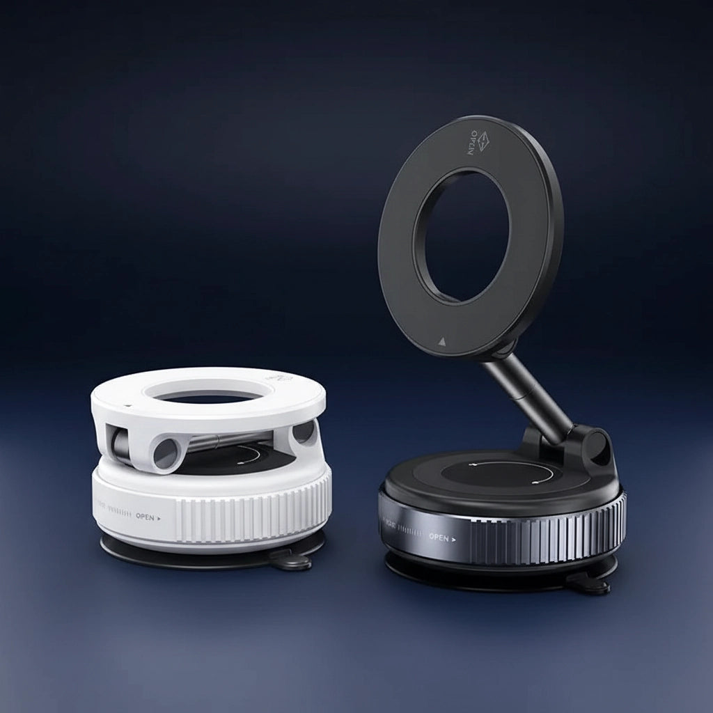 Strong Magnetic Car Phone Holder Foldable Magsafe Design 360° Adjustable Vacuum Mount for Car/Desk/Bathroom/Universal Use Metal TechVisio