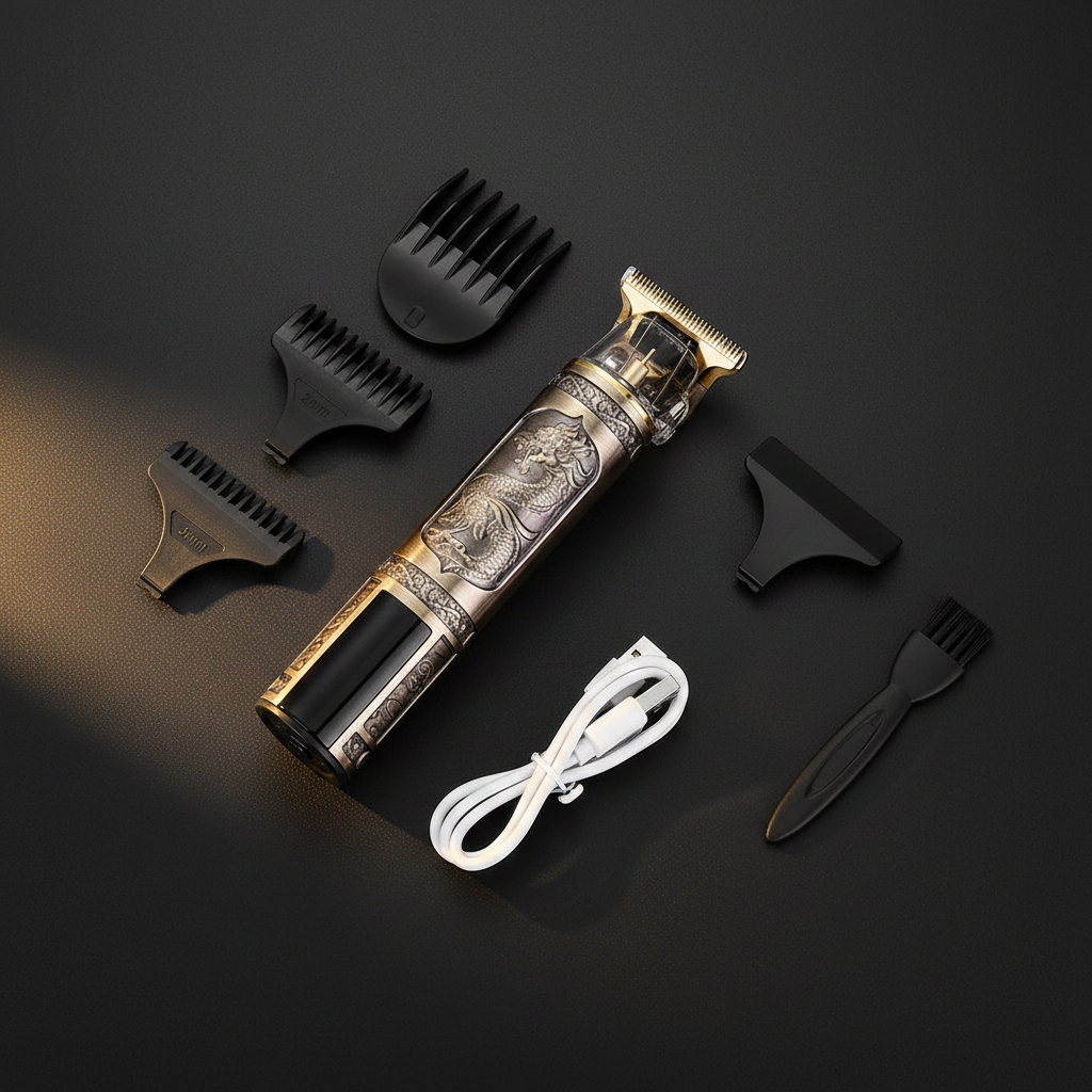 Trimmer Gold Dragon – Full Kit Flat Lay