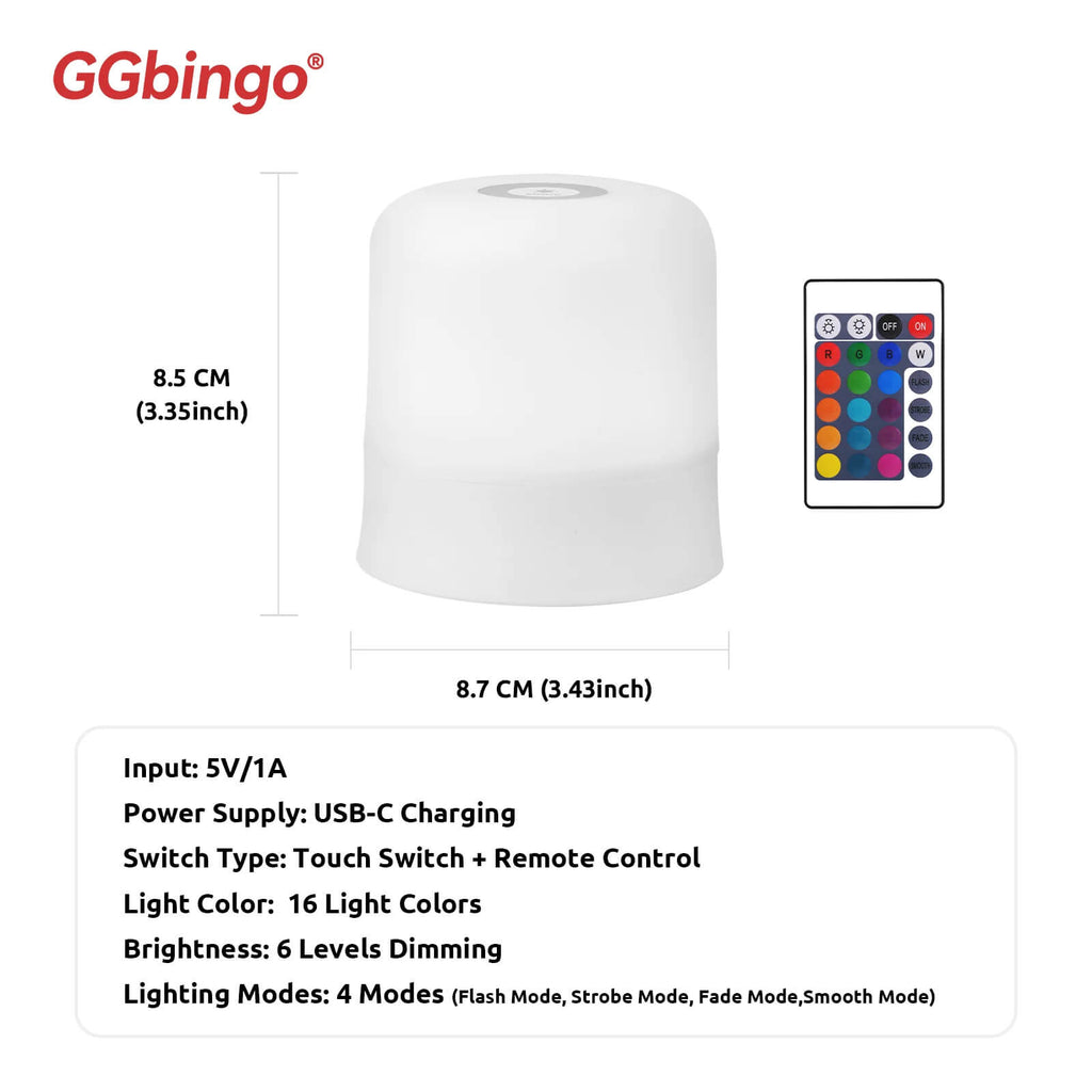 GGbingo Touch Night Light Rechargeable Remote Control Night Light RGB Dimmable Table Lamp Ambient Light for Bedroom Living Room TechVisio