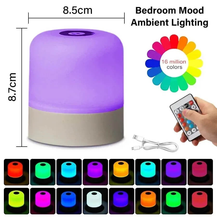 GGbingo Touch Night Light Rechargeable Remote Control Night Light RGB Dimmable Table Lamp Ambient Light for Bedroom Living Room TechVisio
